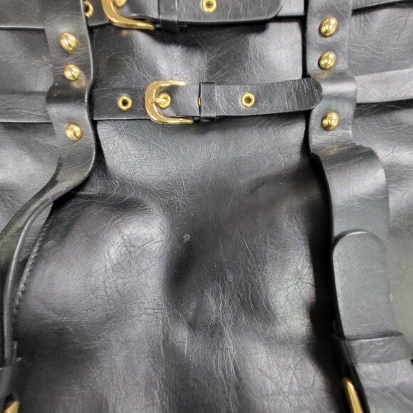 Sony brand black faux leather computer bag with gold hardware north-south style - Picture 10 of 10